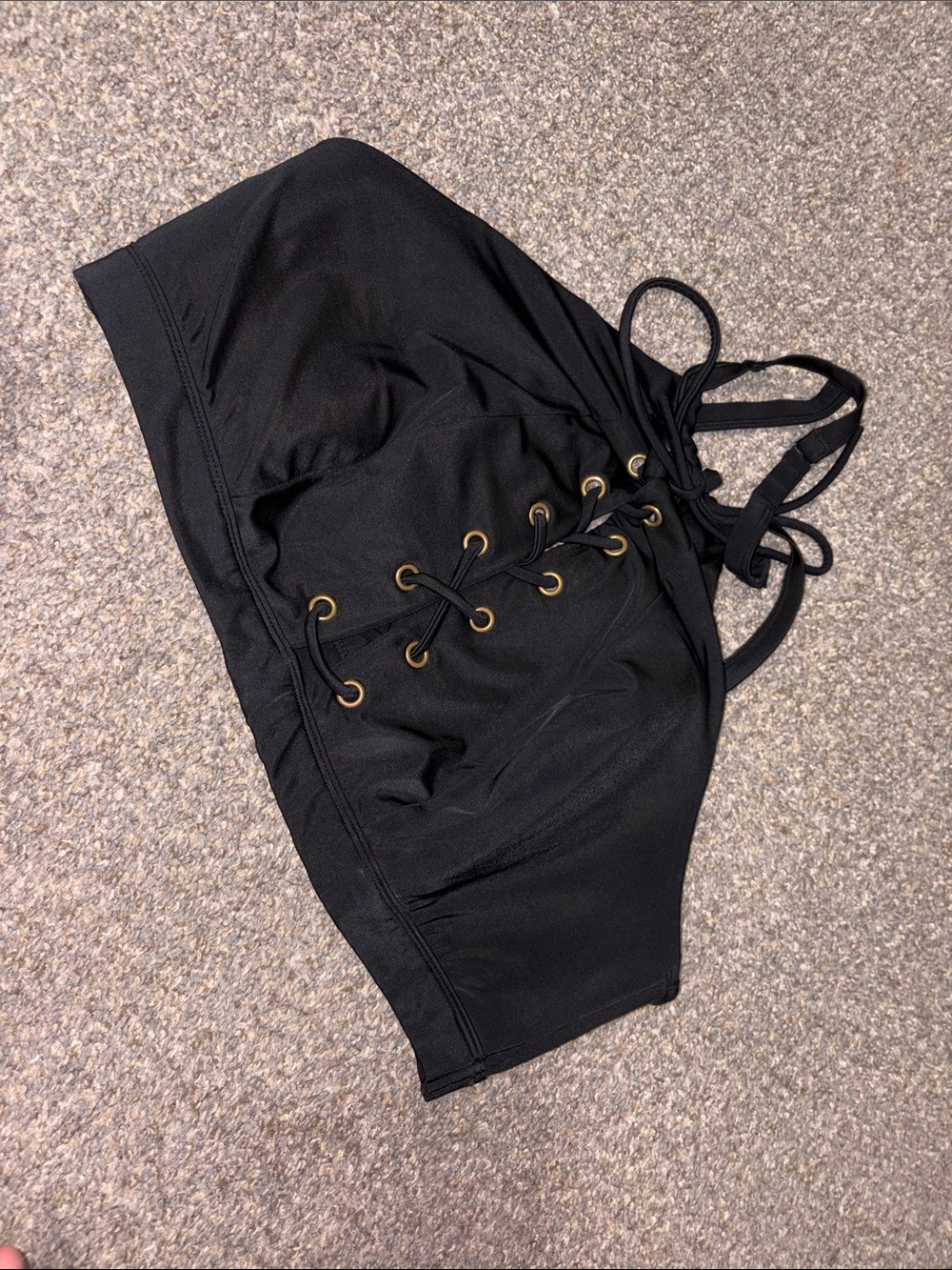 Black Lace-Up Women's Bikini Top with Gold Eyelets